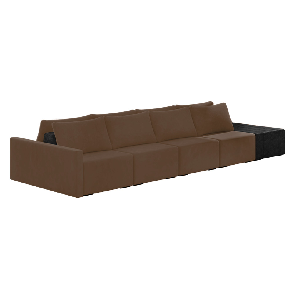 Sofá Ilha 4 Lugares Living 512cm Modulado Sala Lary Veludo Marrom/PU Pto K01 - D'Rossi