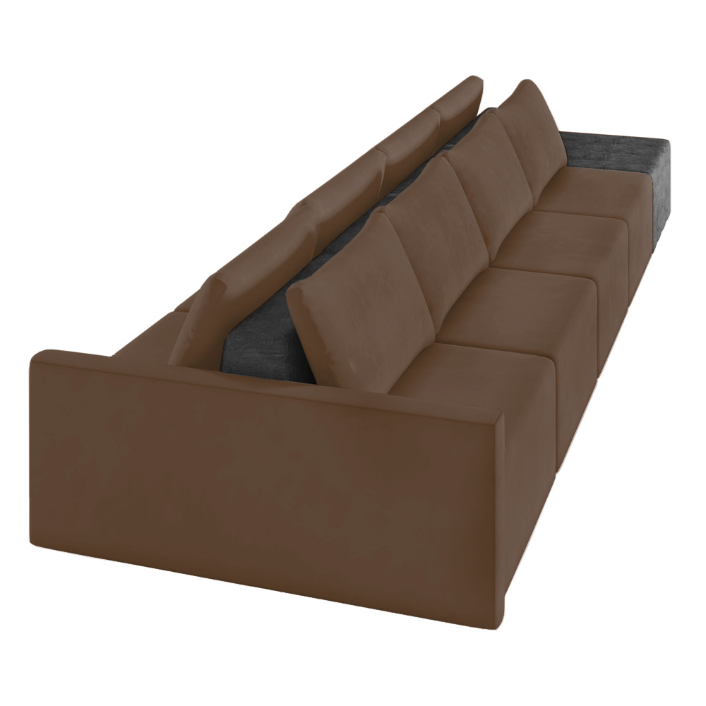 Sofá Ilha 4 Lugares Living 512cm Modulado Sala Lary Veludo Marrom/PU Pto K01 - D'Rossi