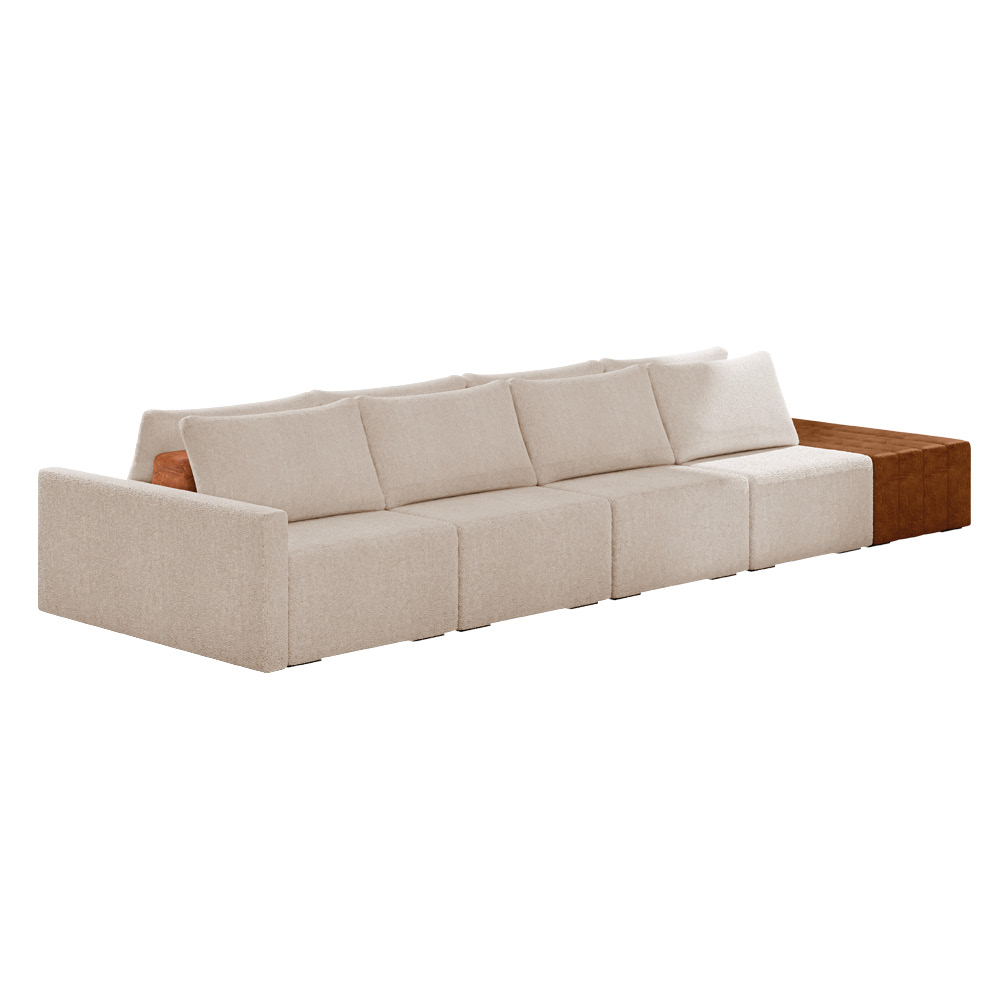 Sofá Ilha 4 Lugares Living 512cm Modulado para Sala Lary Bouclê Creme K01 - D'Rossi