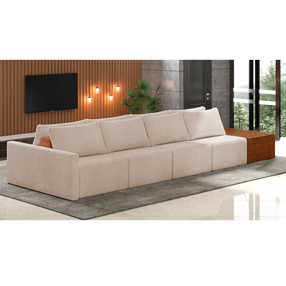 Sofá Ilha 4 Lugares Living 512cm Modulado para Sala Lary Bouclê Creme K01 - D'Rossi