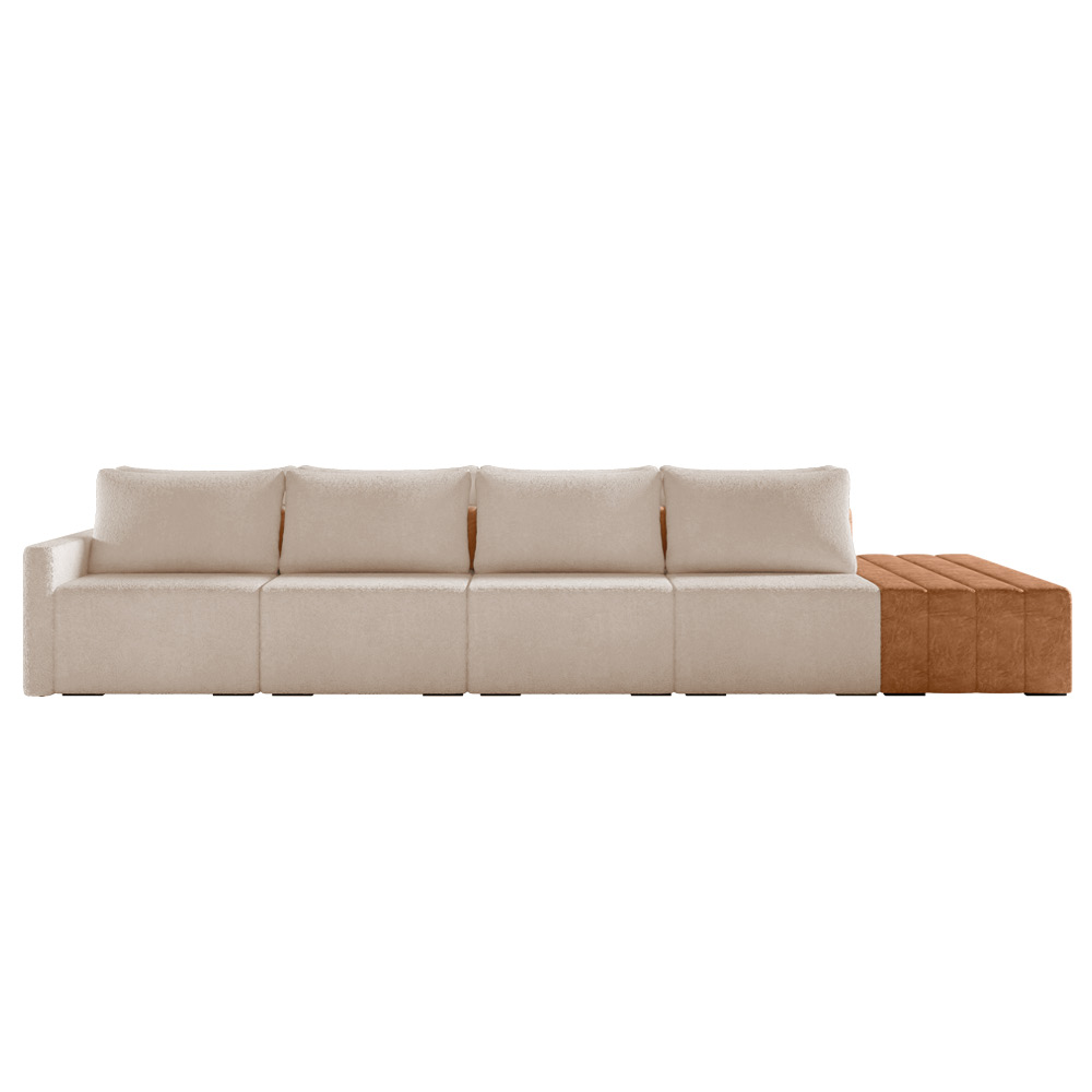Sofá Ilha 4 Lugares Living 512cm Modulado para Sala Lary Bouclê Creme K01 - D'Rossi