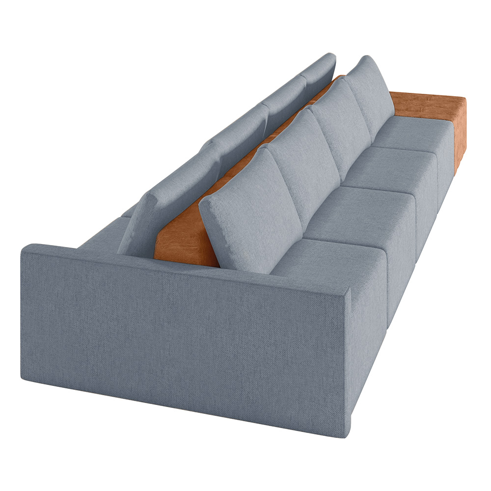 Sofá Ilha 4 Lugares Living 512cm Modulado para Sala Lary Linho Azul K01 - D'Rossi