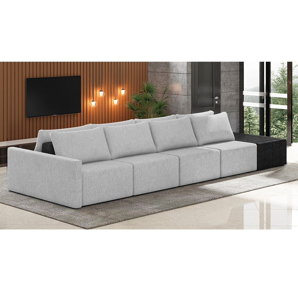 Sofá Ilha 4 Lugares Living 512cm Modulado para Sala Lary Linho Cinza/PU Pto K01 - D'Rossi