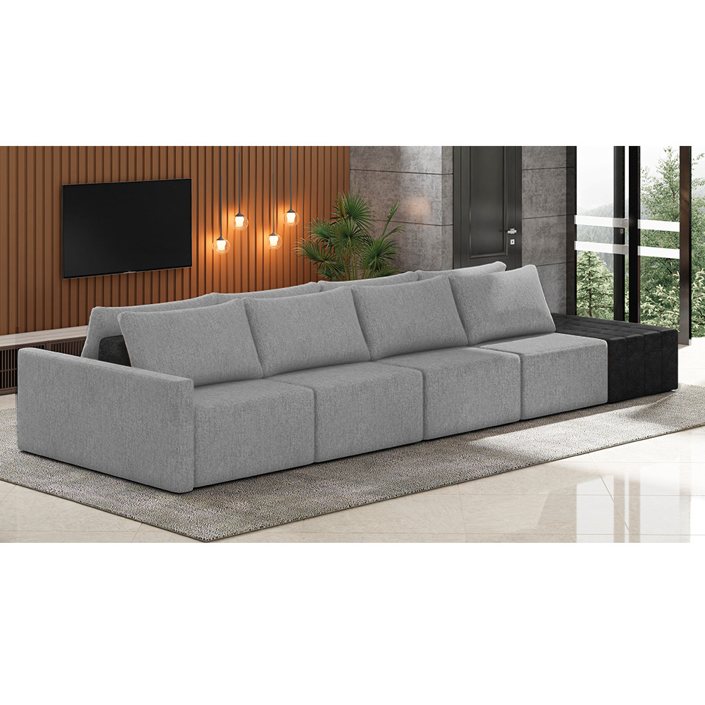 Sofá Ilha 4 Lugares Living 512cm Modulado para Sala Lary Linho Grafite/PU Pto K01 - D'Rossi