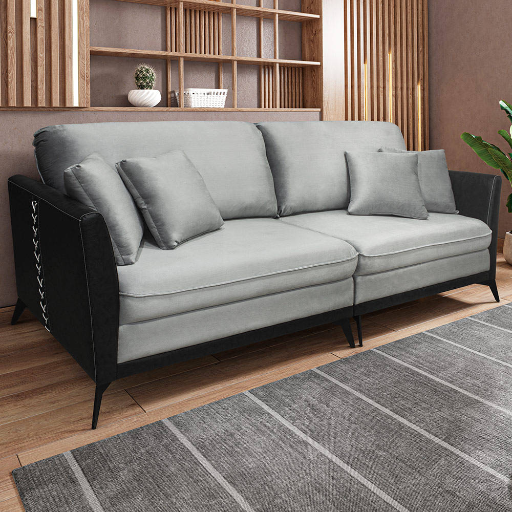Sofá Living Mondaí 2 Lugares 182 cm Veludo Cinza Pés de Ferro Preto - D'Rossi