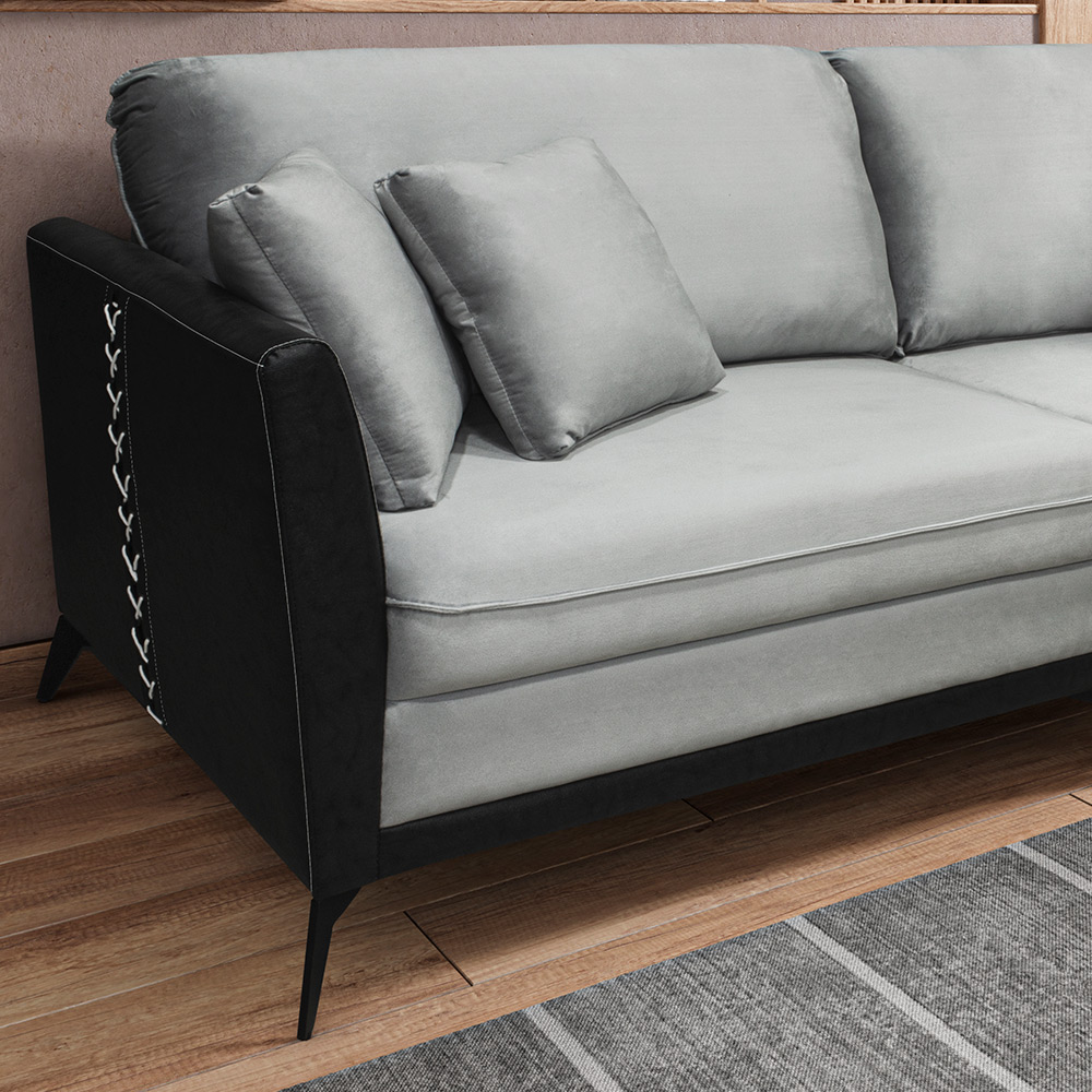 Sofá Living Mondaí 2 Lugares 182 cm Veludo Cinza Pés de Ferro Preto - D'Rossi