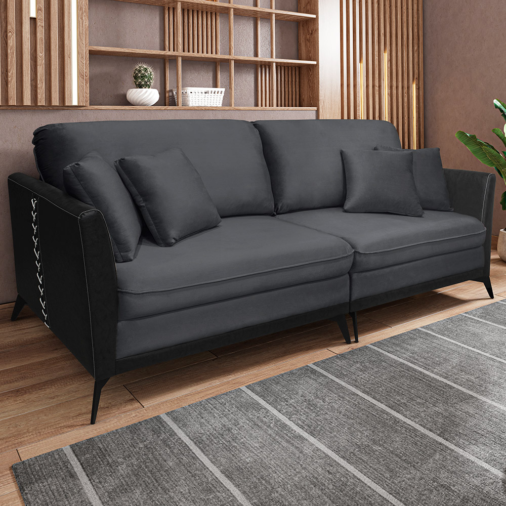 Sofá Living Mondaí 2 Lugares 182 cm Veludo Grafite Pés de Ferro Preto - D'Rossi