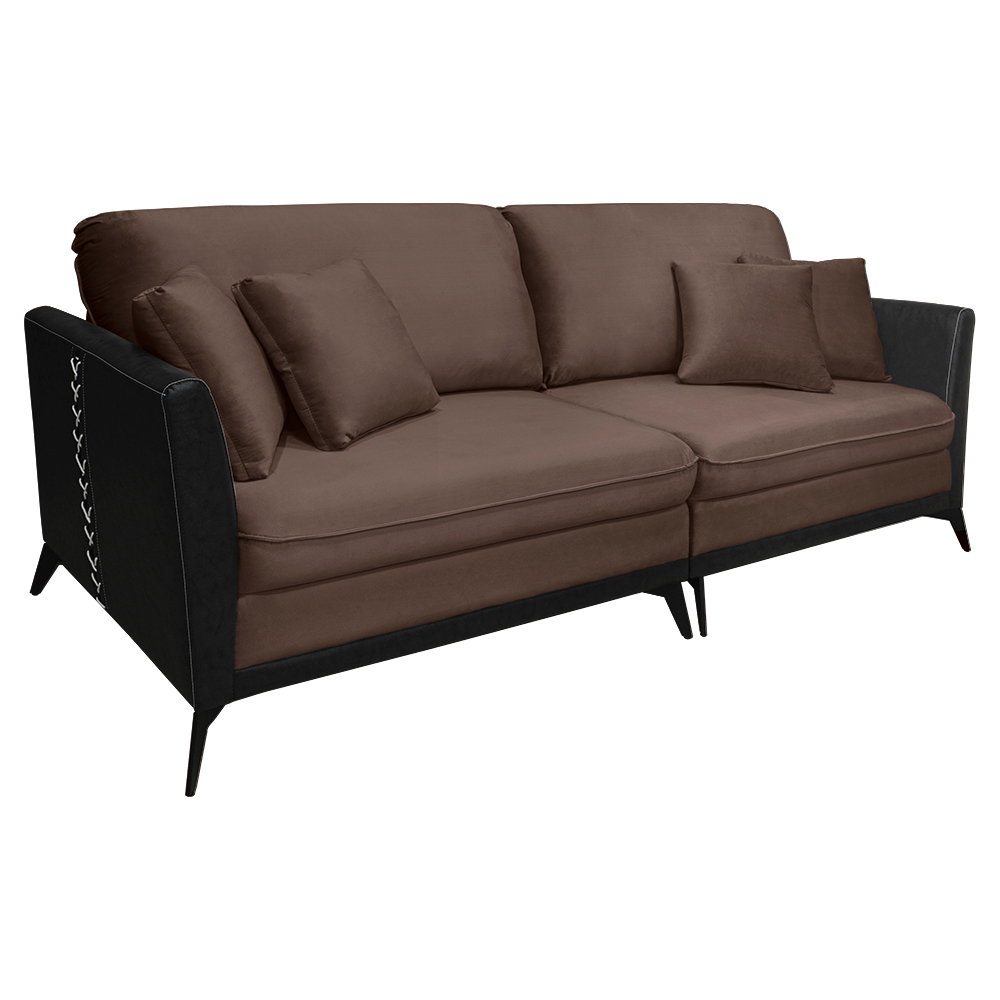 Sofá Living Mondaí 2 Lugares 182 cm Veludo Marrom Pés de Ferro Preto - D'Rossi
