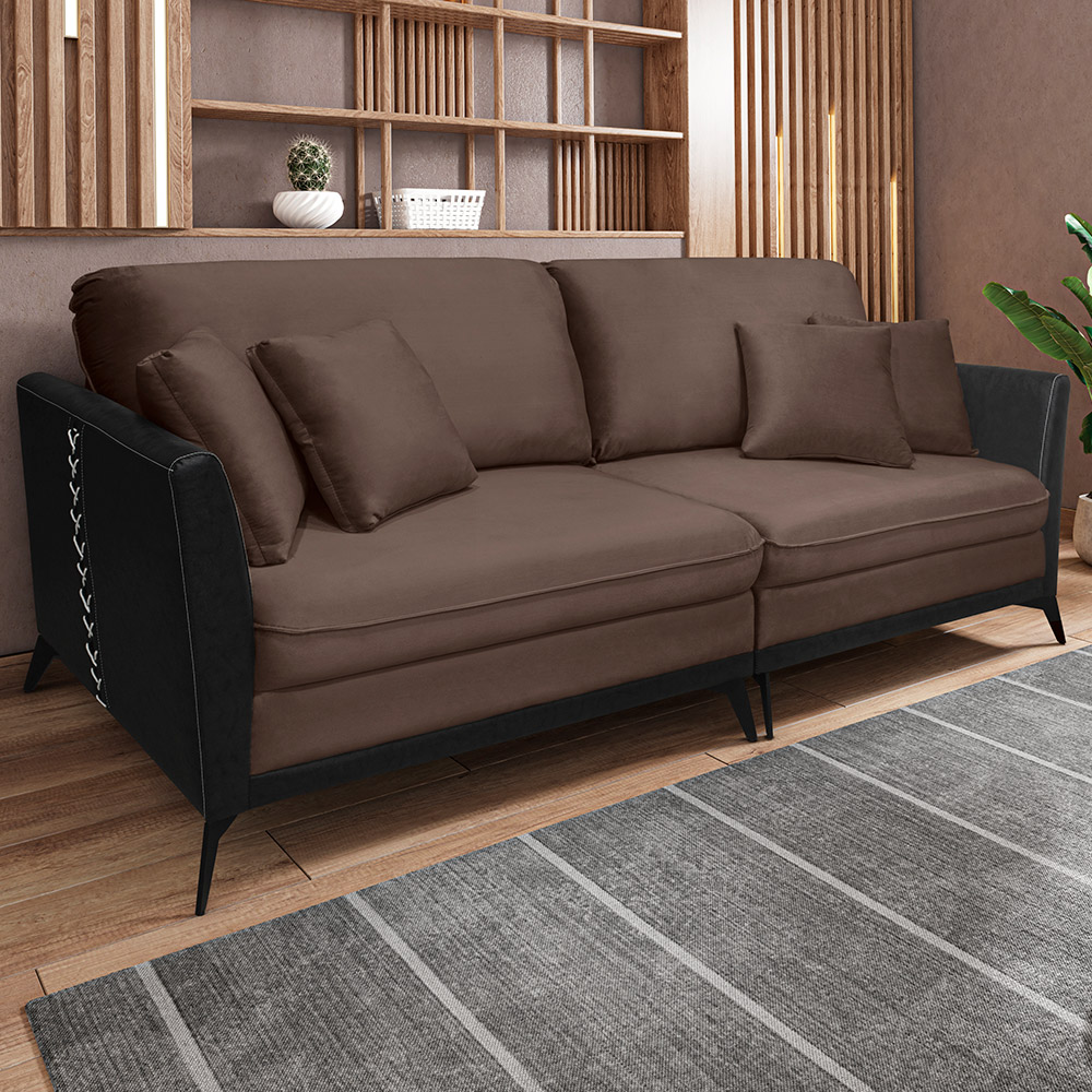 Sofá Living Mondaí 2 Lugares 182 cm Veludo Marrom Pés de Ferro Preto - D'Rossi