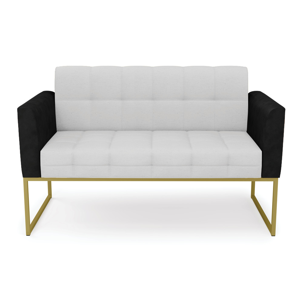 Sofá Namoradeira 2 Lugares Base Industrial Dourado Elisa Preto/Linho Cinza A05 D03 - D'Rossi