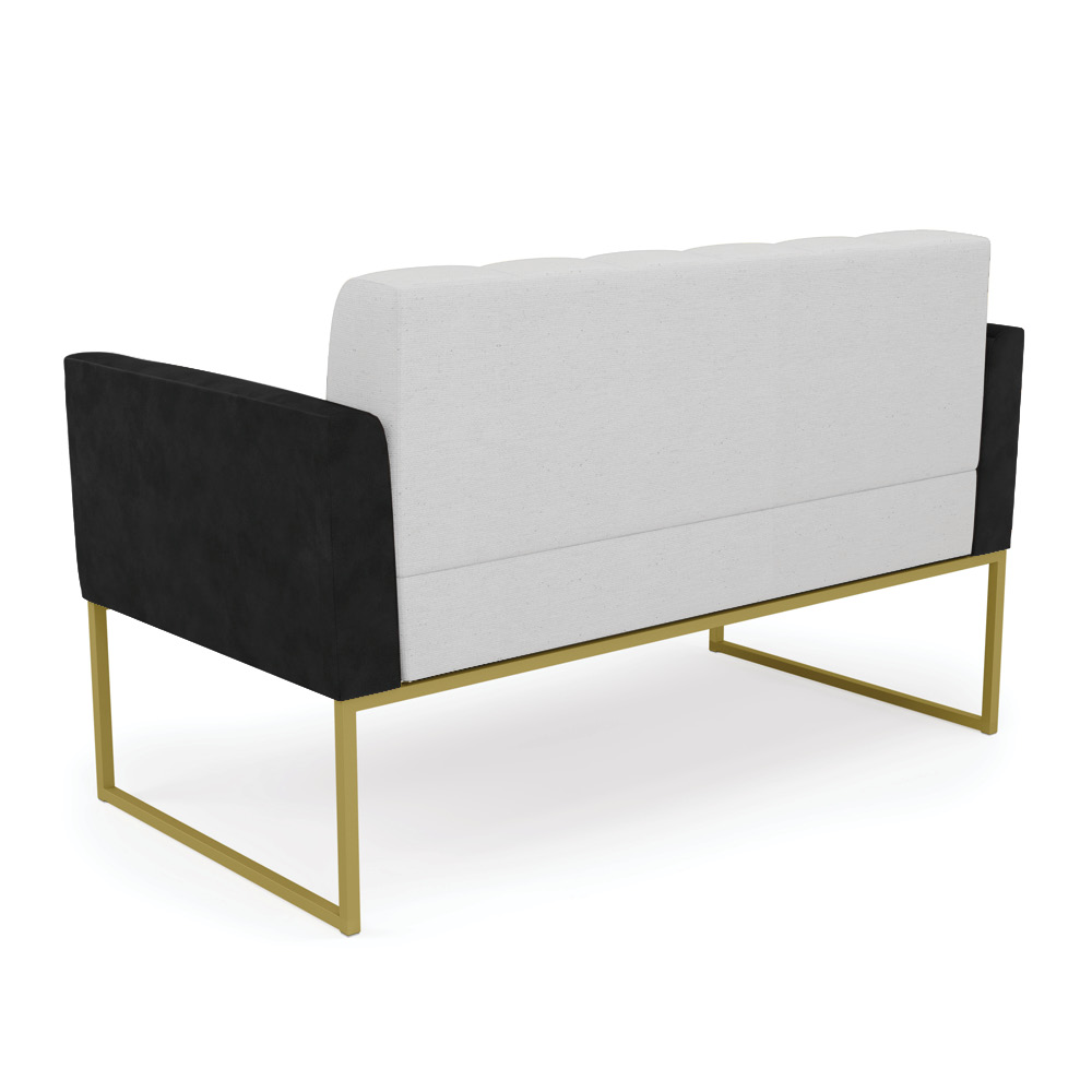 Sofá Namoradeira 2 Lugares Base Industrial Dourado Elisa Preto/Linho Cinza A05 D03 - D'Rossi