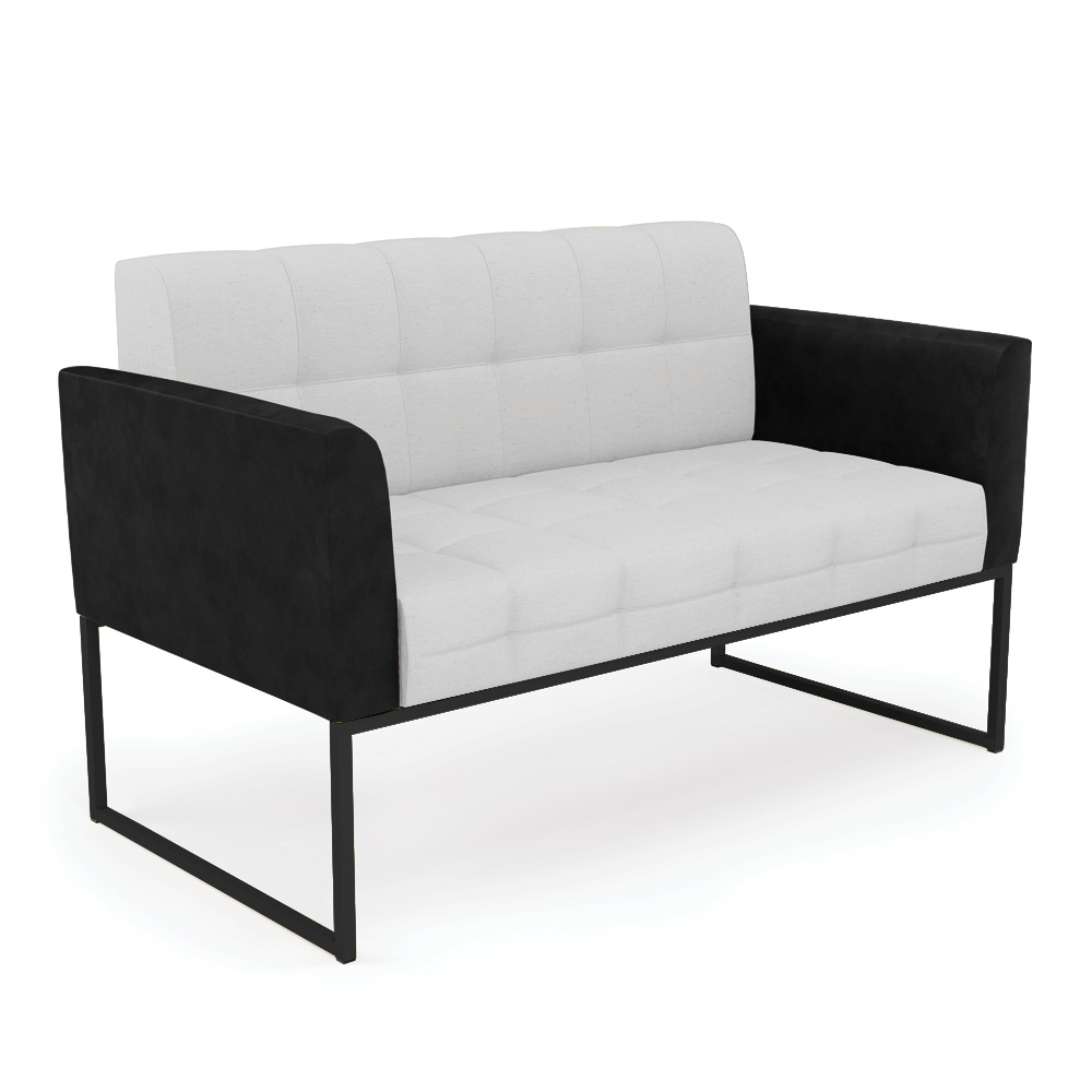 Sofá Namoradeira 2 Lugares Base Industrial Preto Elisa Preto/Linho Cinza A05 D03 - D'Rossi