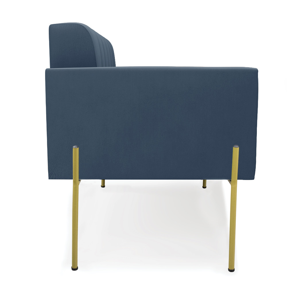 Sofá Namoradeira 2 Lugares Pé de Ferro Dourado Elisa Suede Azul Marinho D03 - D'Rossi