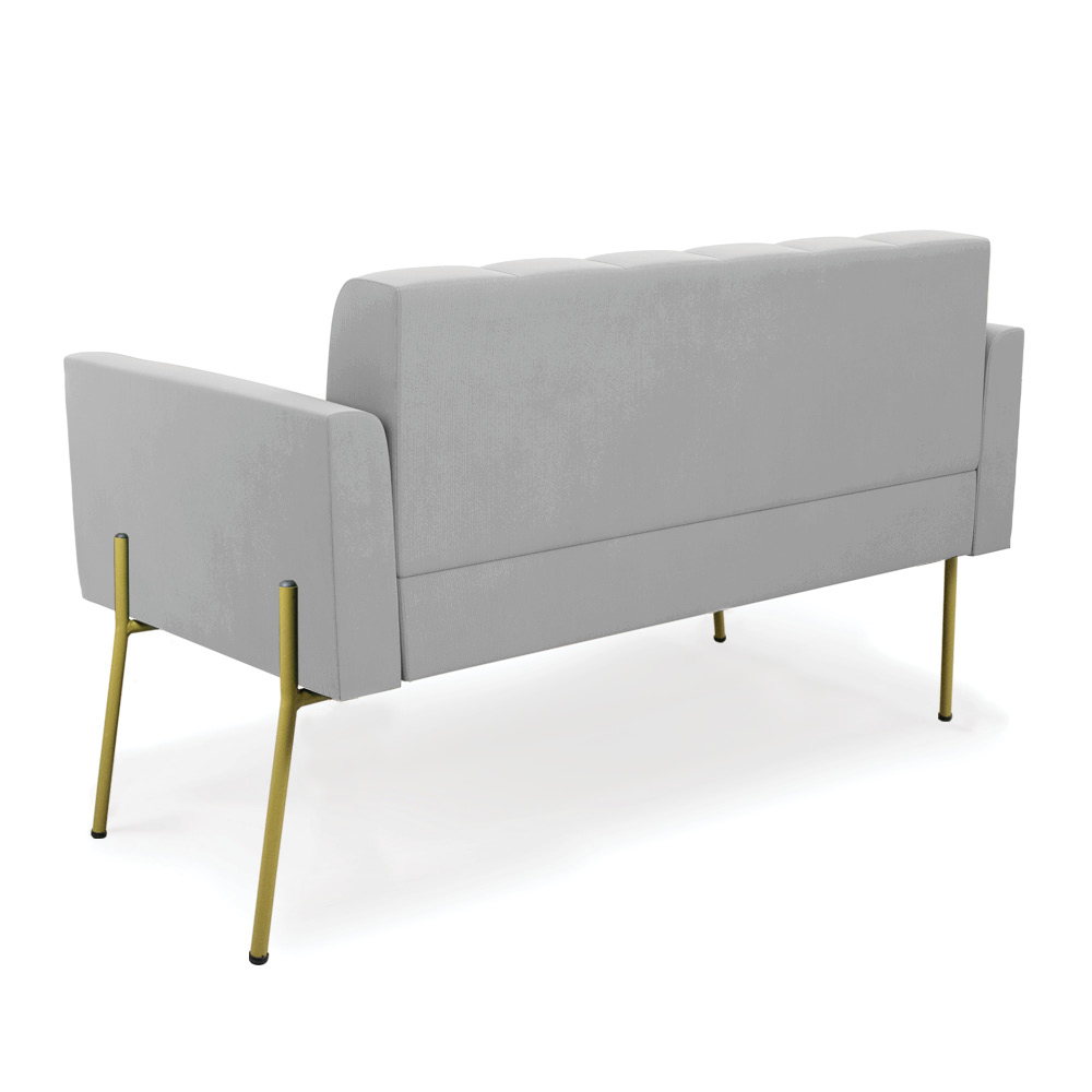 Sofá Namoradeira 2 Lugares Pé de Ferro Dourado Elisa Suede Cinza D03 - D'Rossi