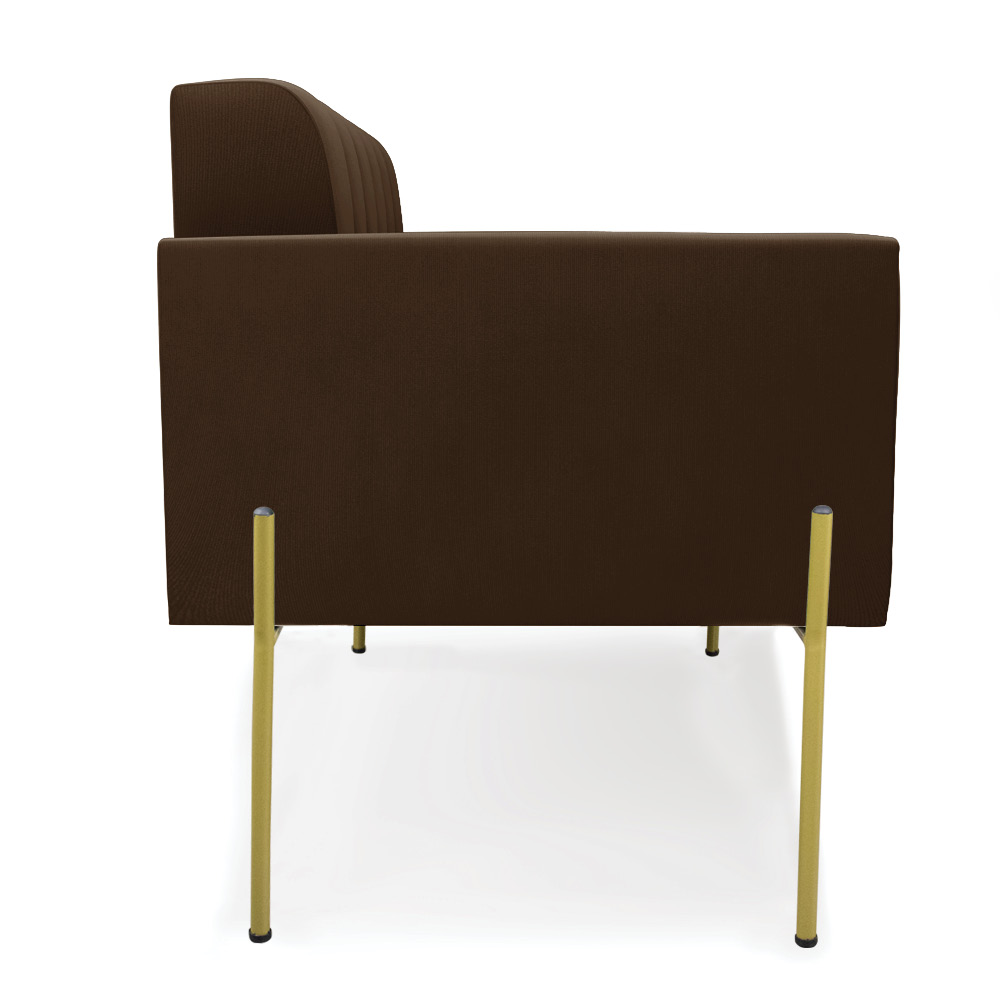 Sofá Namoradeira 2 Lugares Pé de Ferro Dourado Elisa Suede Marrom D03 - D'Rossi