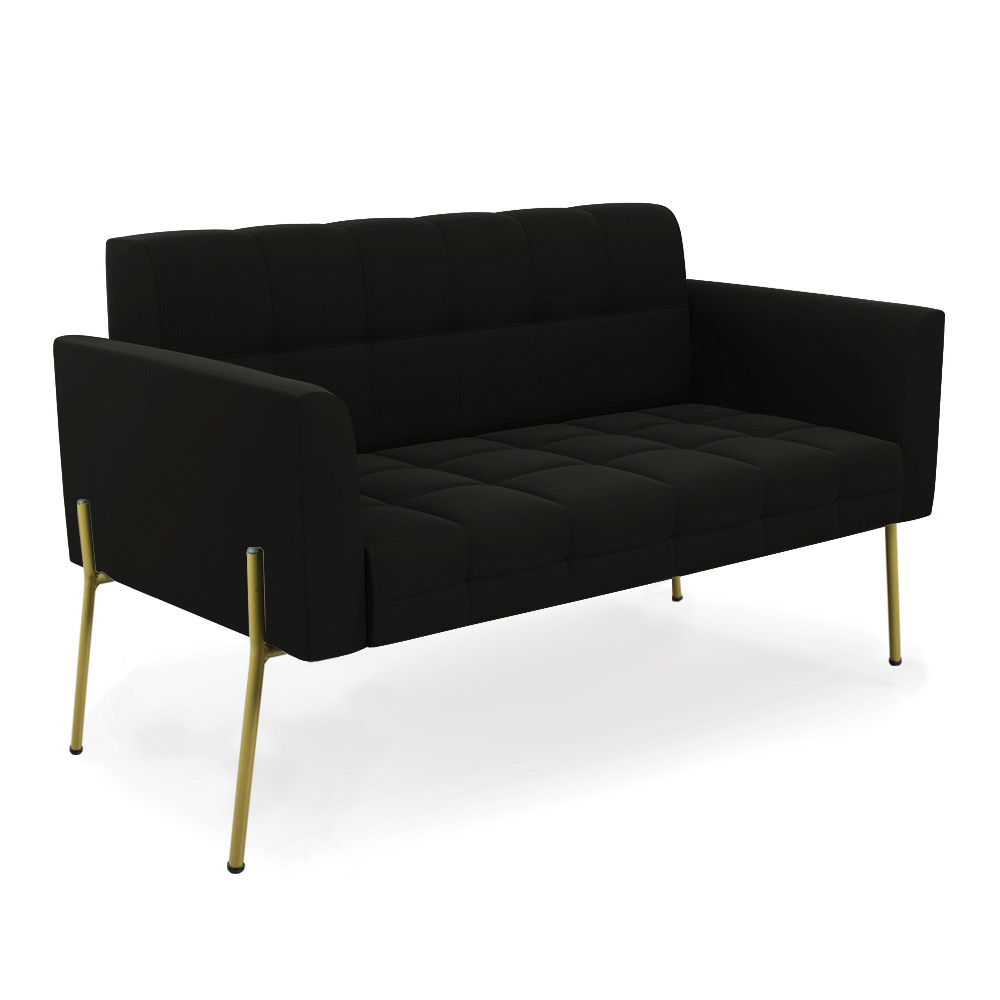 Sofá Namoradeira 2 Lugares Pé de Ferro Dourado Elisa Suede Preto D03 - D'Rossi