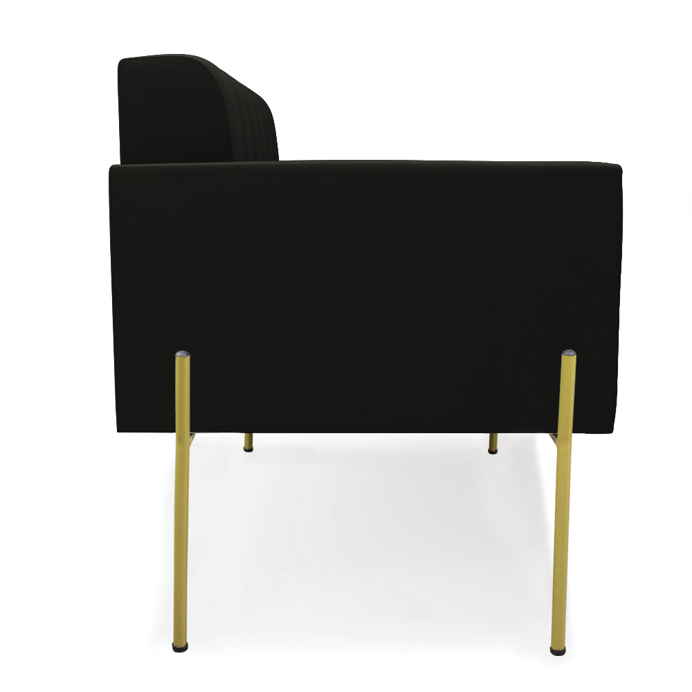 Sofá Namoradeira 2 Lugares Pé de Ferro Dourado Elisa Suede Preto D03 - D'Rossi