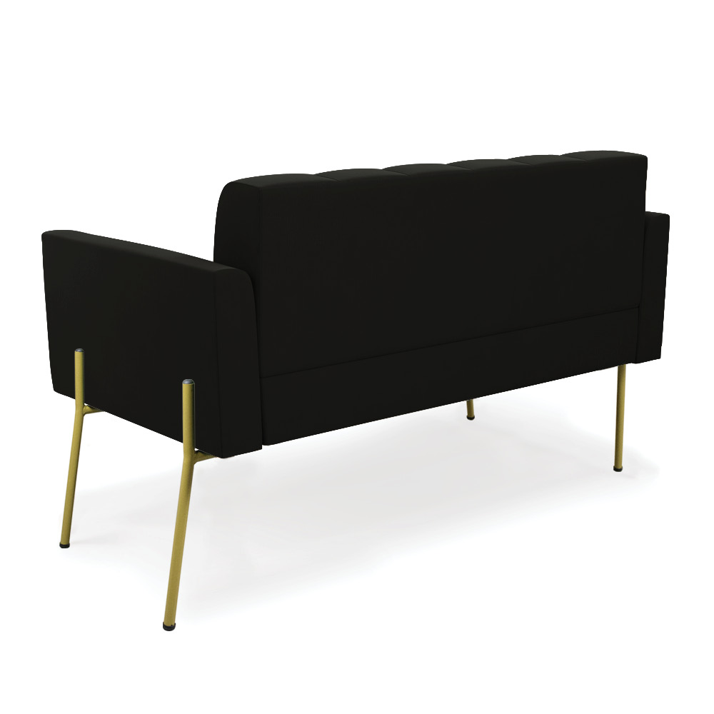 Sofá Namoradeira 2 Lugares Pé de Ferro Dourado Elisa Suede Preto D03 - D'Rossi