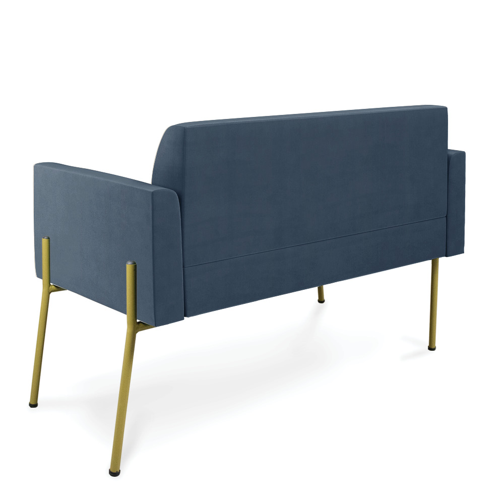 Sofá Namoradeira 2 Lugares Pé de Ferro Dourado Marisa Suede Azul Marinho D03 - D'Rossi
