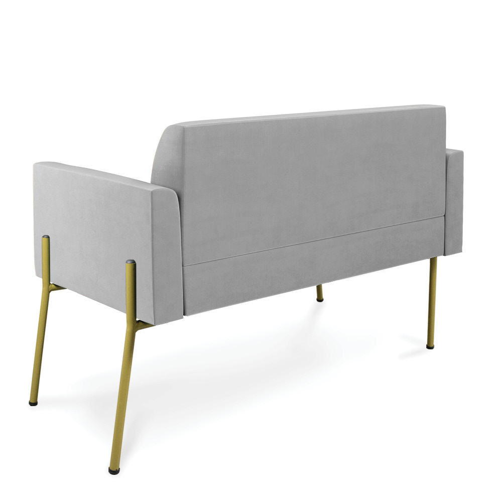 Sofá Namoradeira 2 Lugares Pé de Ferro Dourado Marisa Suede Cinza D03 - D'Rossi