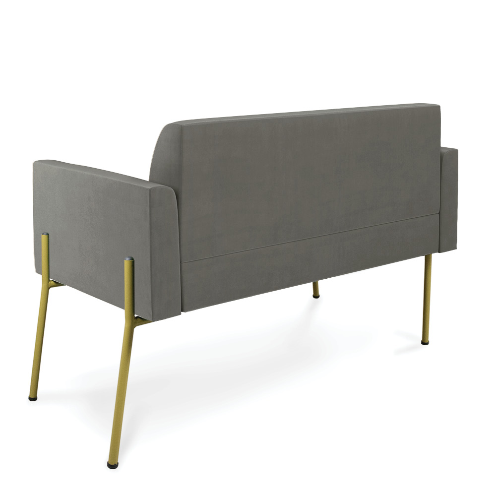 Sofá Namoradeira 2 Lugares Pé de Ferro Dourado Marisa Suede Grafite D03 - D'Rossi
