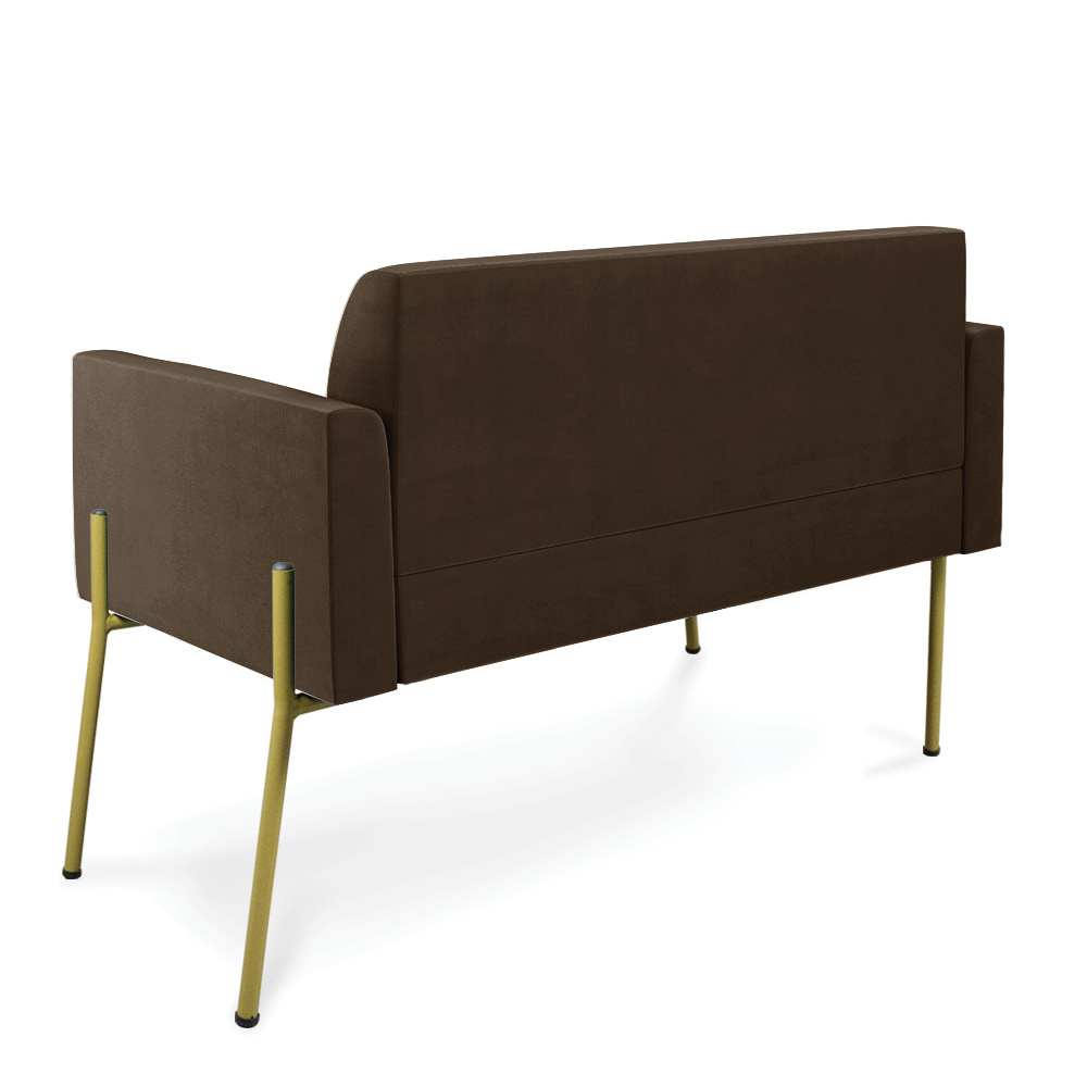 Sofá Namoradeira 2 Lugares Pé de Ferro Dourado Marisa Suede Marrom D03 - D'Rossi