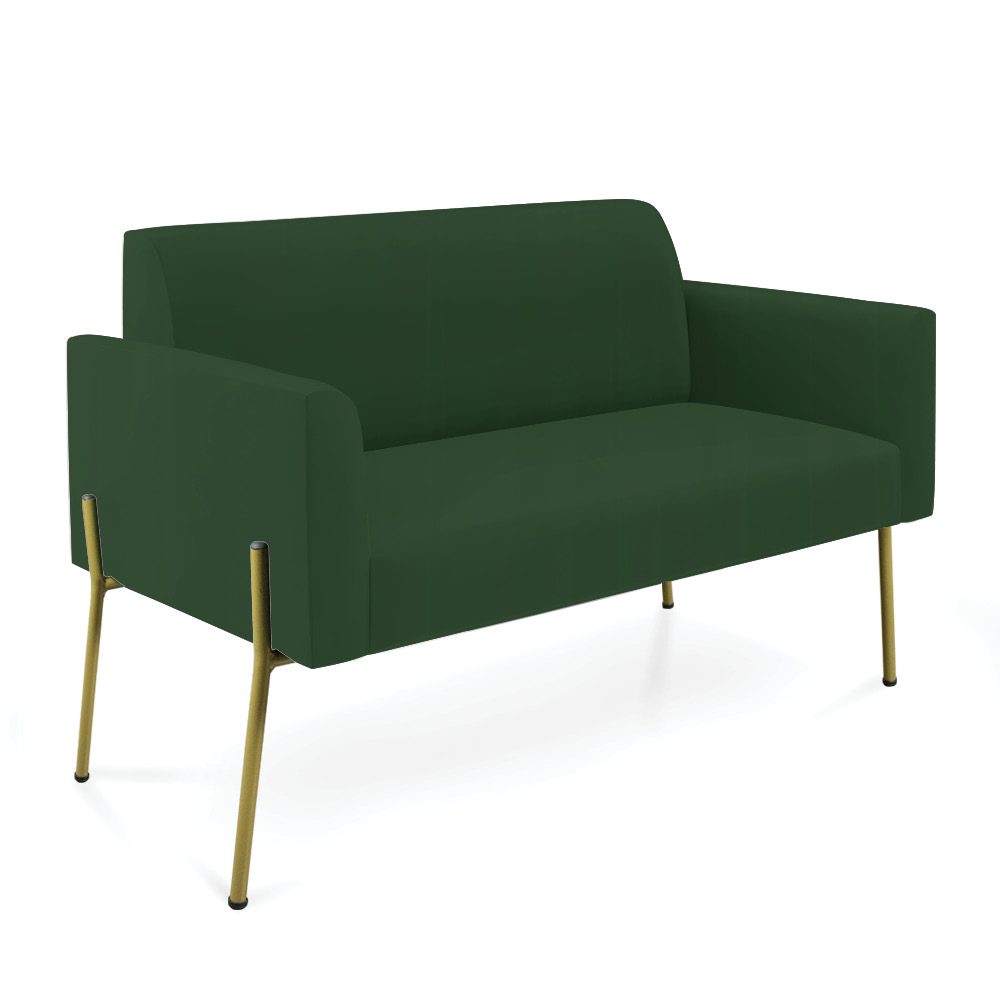 Sofá Namoradeira 2 Poltronas Pé de Ferro Dourado Marisa Veludo Verde D03 - D'Rossi