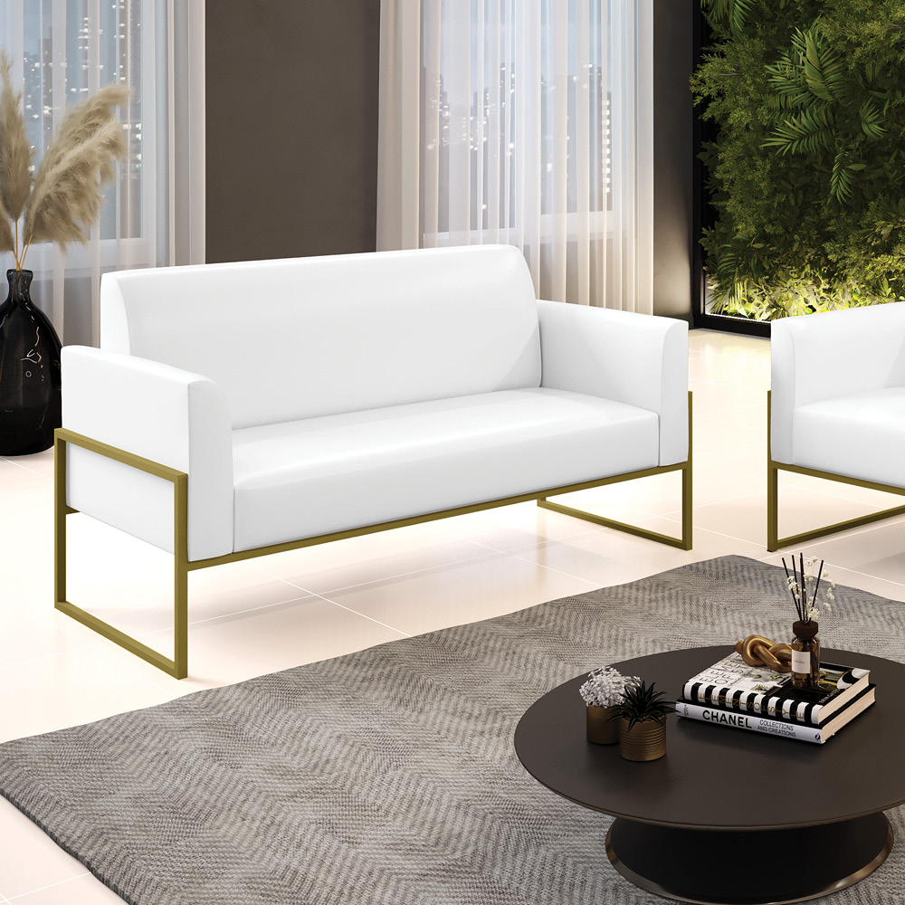 Sofá Namoradeira Base Industrial Alta Dourado Marisa Corano Branco D03 - D'Rossi