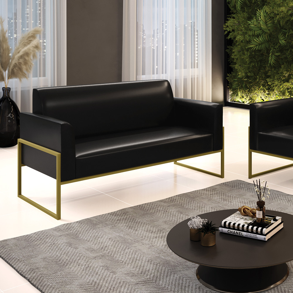Sofá Namoradeira Base Industrial Alta Dourado Marisa Corano Preto D03 - D'Rossi
