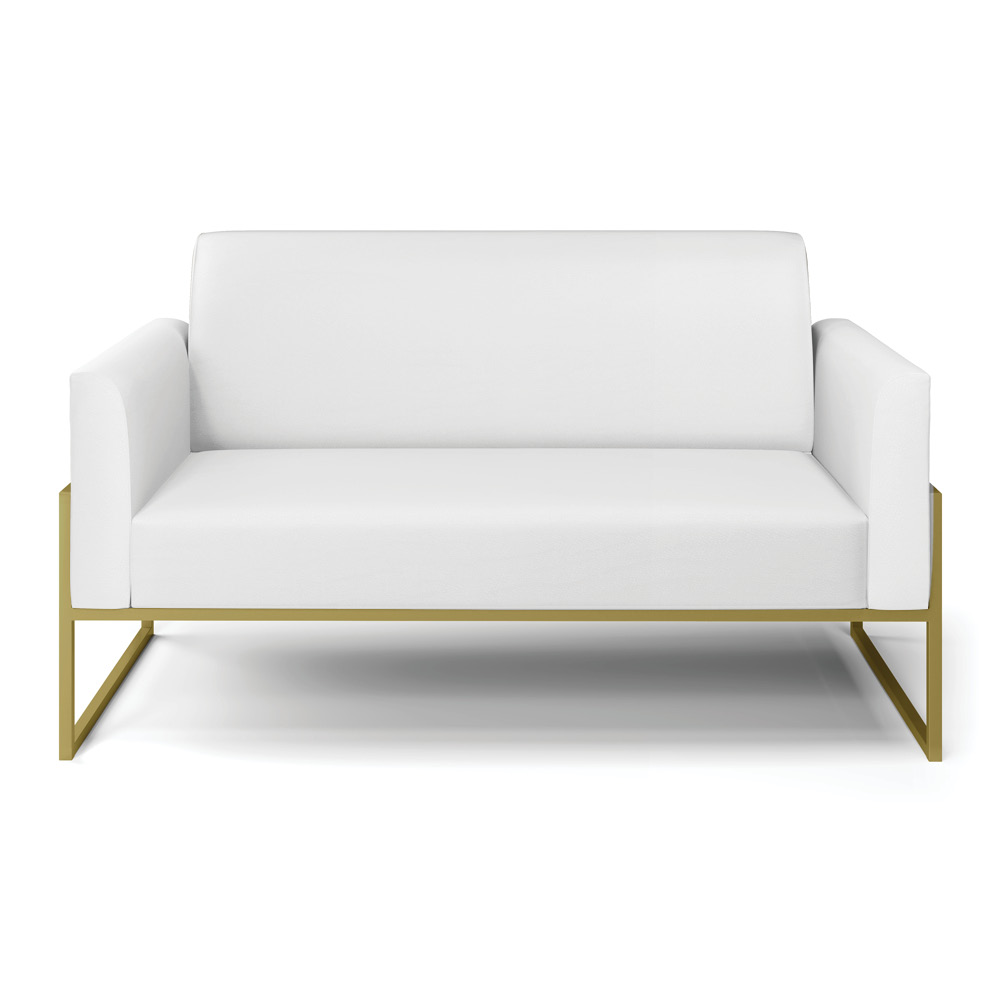 Sofá Namoradeira Base Industrial Alta Dourado Marisa Corino Branco D03 - D'Rossi
