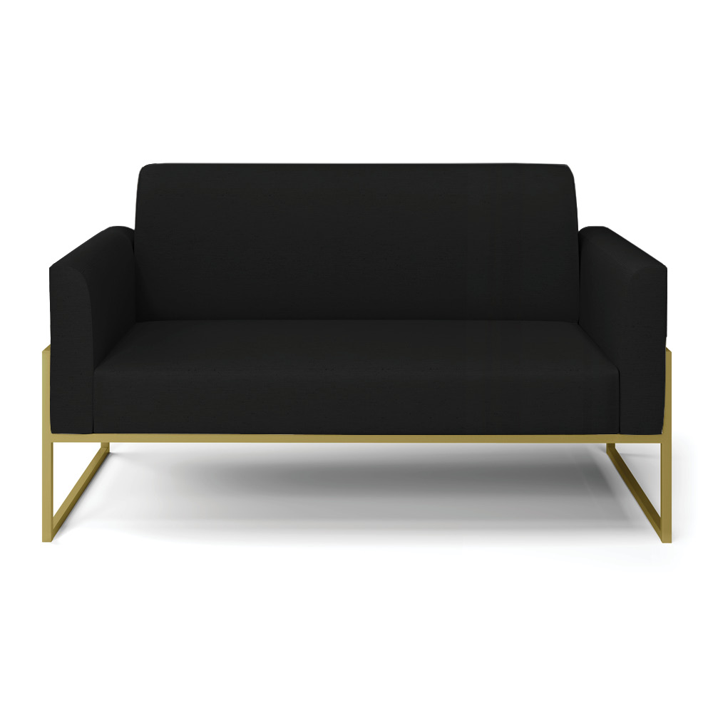 Sofá Namoradeira Base Industrial Alta Dourado Marisa Linho Preto A79 D03 - D'Rossi