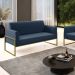 Sofá Namoradeira Base Industrial Alta Dourado Marisa Suede Azul Marinho D03 - D'Rossi