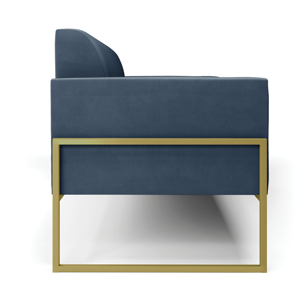 Sofá Namoradeira Base Industrial Alta Dourado Marisa Suede Azul Marinho D03 - D'Rossi