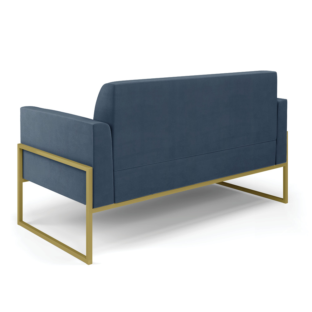 Sofá Namoradeira Base Industrial Alta Dourado Marisa Suede Azul Marinho D03 - D'Rossi