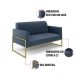 Sofá Namoradeira Base Industrial Alta Dourado Marisa Suede Azul Marinho D03 - D'Rossi