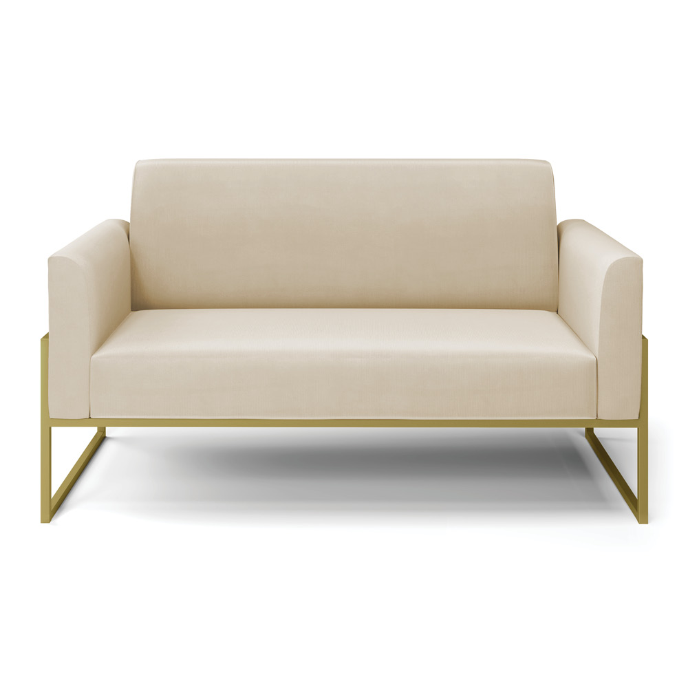 Sofá Namoradeira Base Industrial Alta Dourado Marisa Suede Bege D03 - D'Rossi