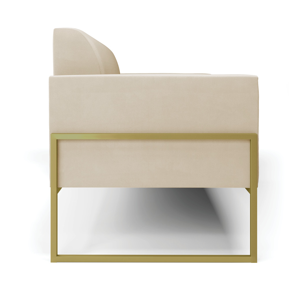 Sofá Namoradeira Base Industrial Alta Dourado Marisa Suede Bege D03 - D'Rossi