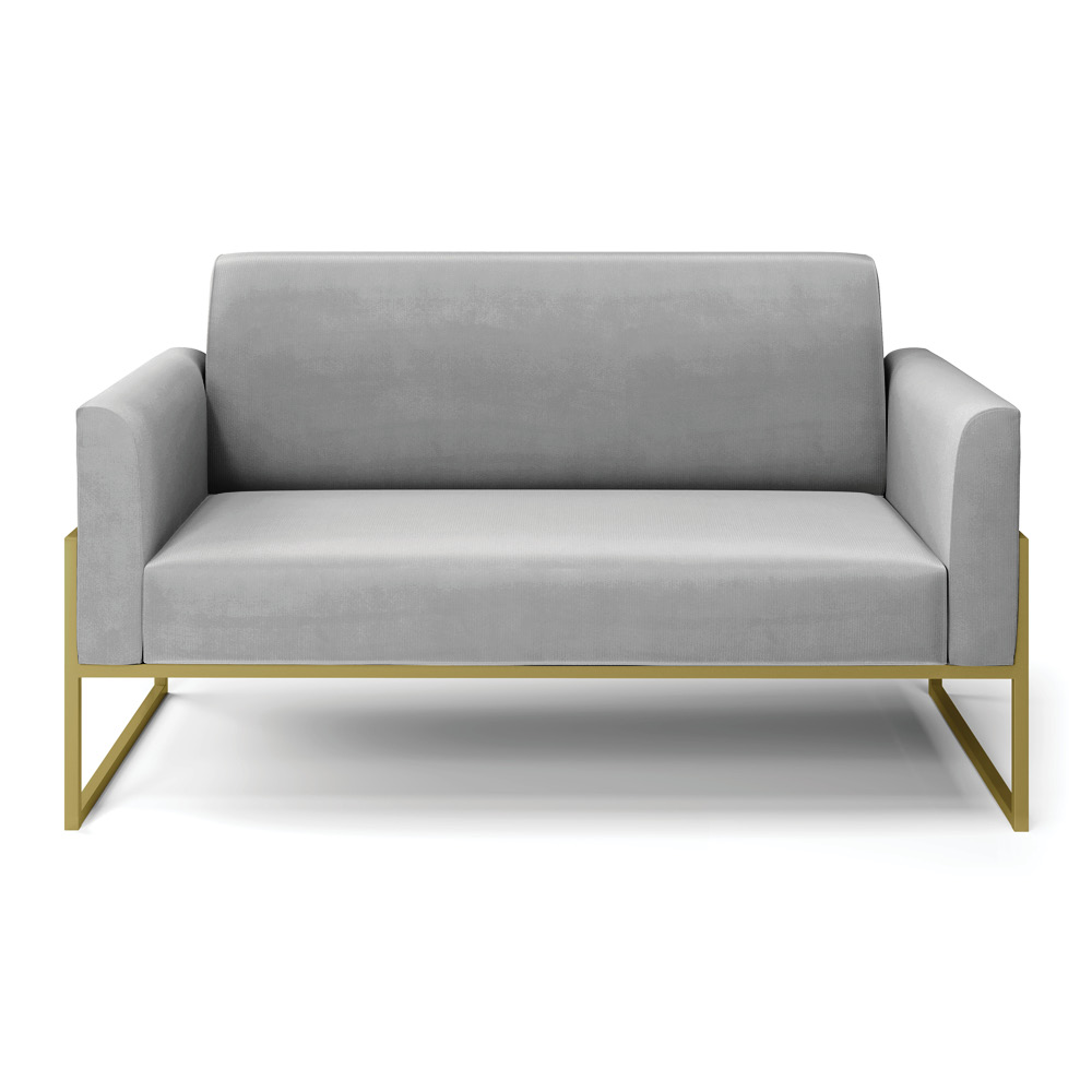 Sofá Namoradeira Base Industrial Alta Dourado Marisa Suede Cinza D03 - D'Rossi