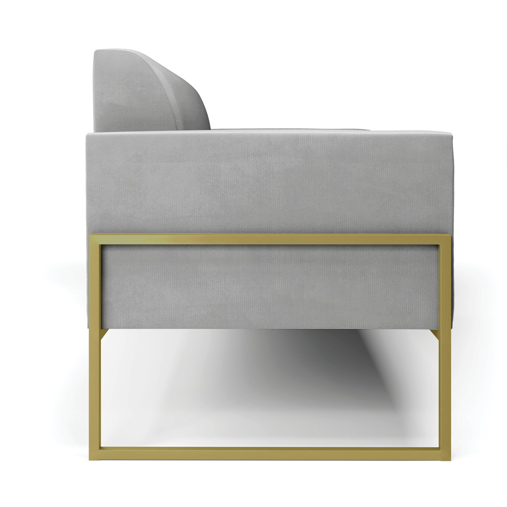 Sofá Namoradeira Base Industrial Alta Dourado Marisa Suede Cinza D03 - D'Rossi