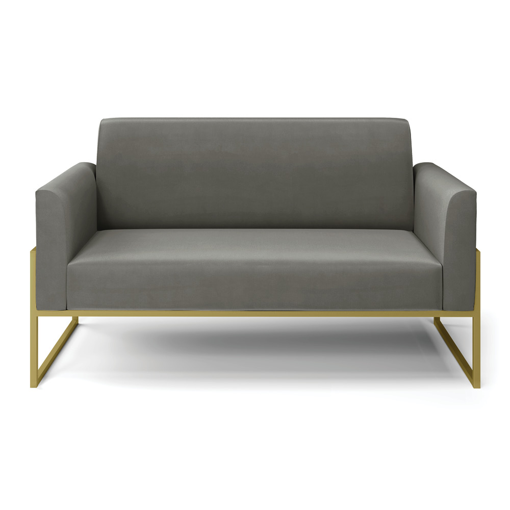 Sofá Namoradeira Base Industrial Alta Dourado Marisa Suede Grafite D03 - D'Rossi