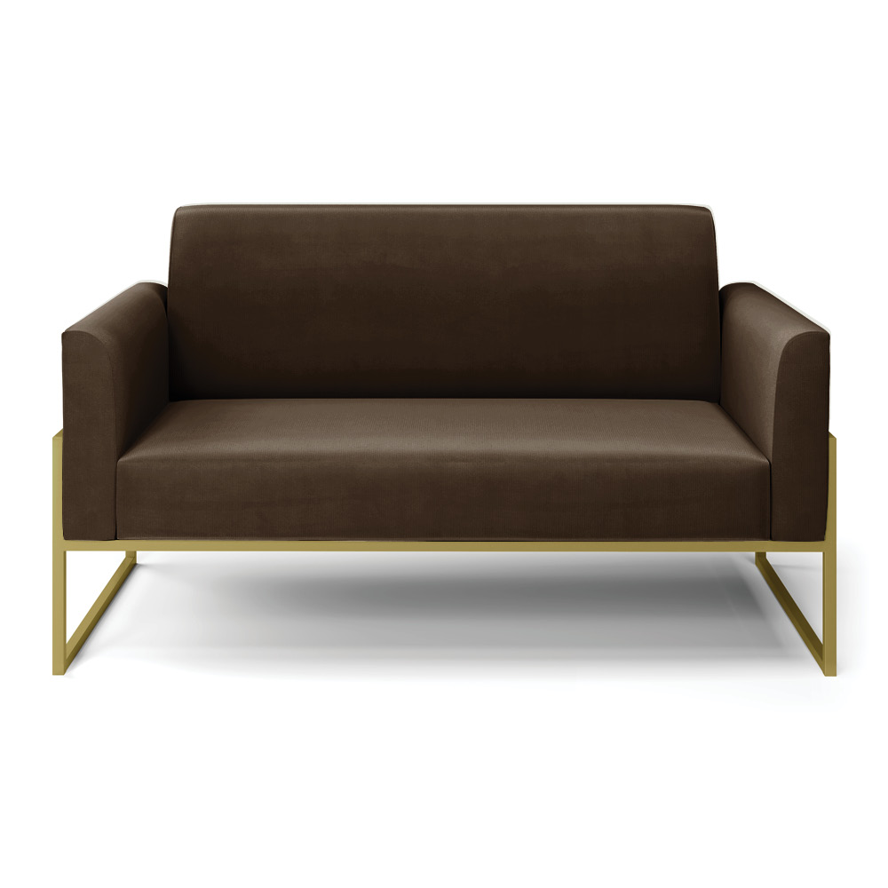 Sofá Namoradeira Base Industrial Alta Dourado Marisa Suede Marrom D03 - D'Rossi