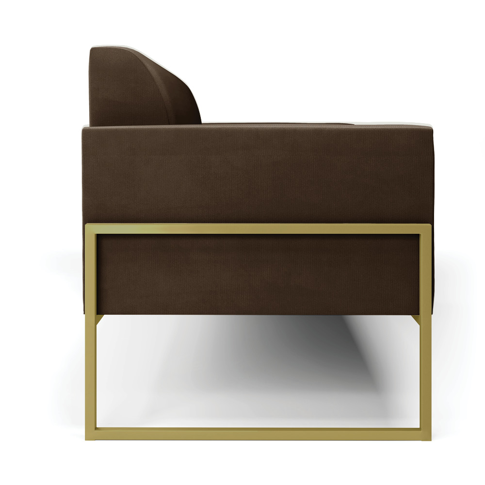 Sofá Namoradeira Base Industrial Alta Dourado Marisa Suede Marrom D03 - D'Rossi