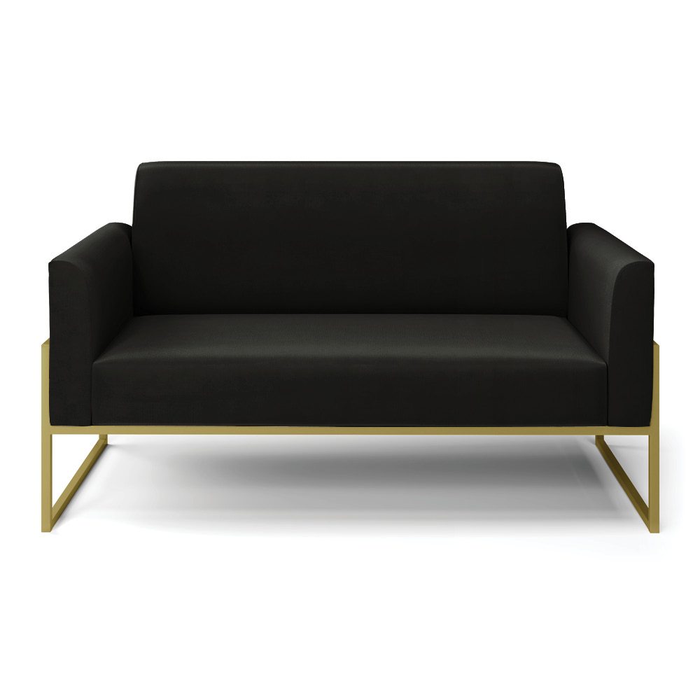 Sofá Namoradeira Base Industrial Alta Dourado Marisa Suede Preto D03 - D'Rossi