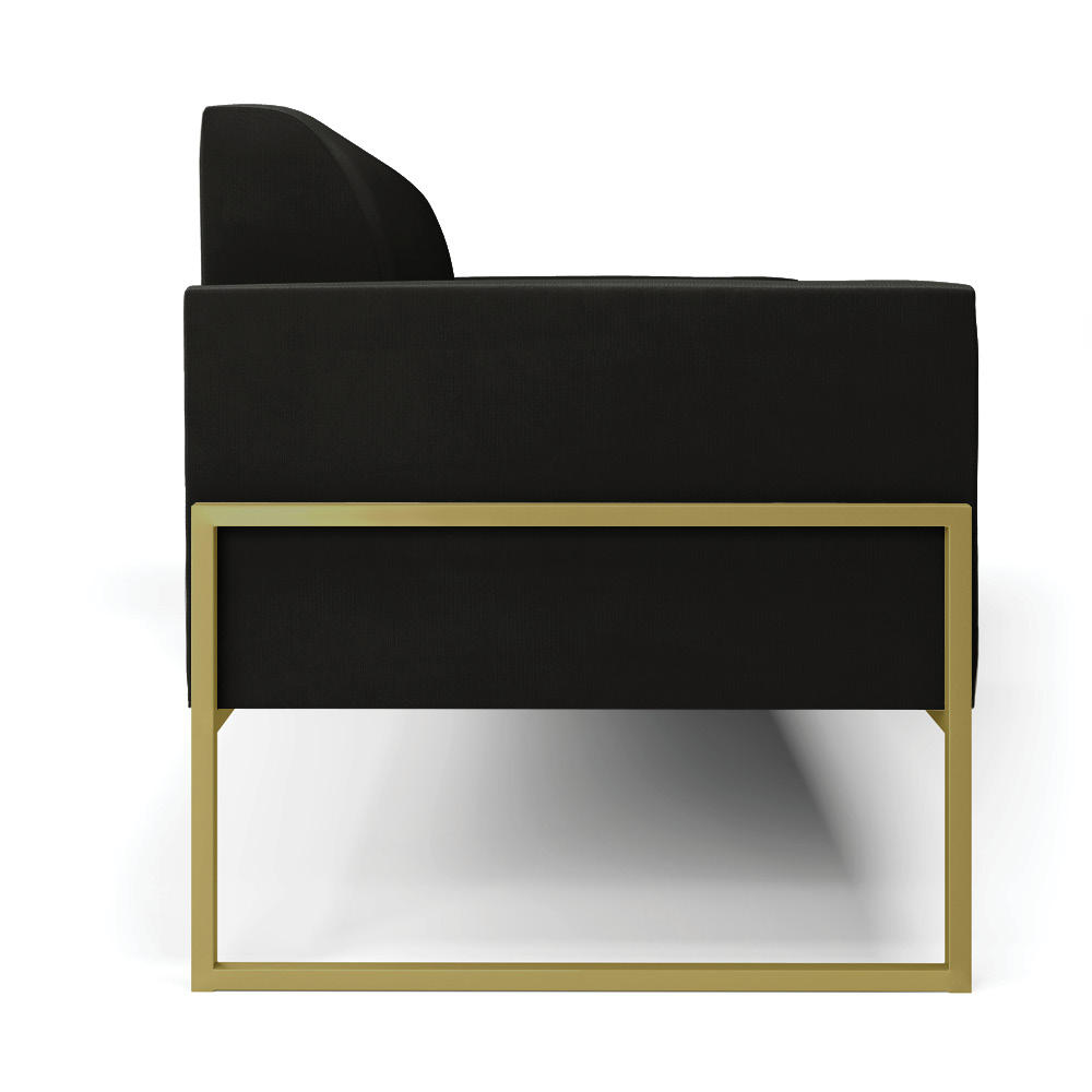 Sofá Namoradeira Base Industrial Alta Dourado Marisa Suede Preto D03 - D'Rossi