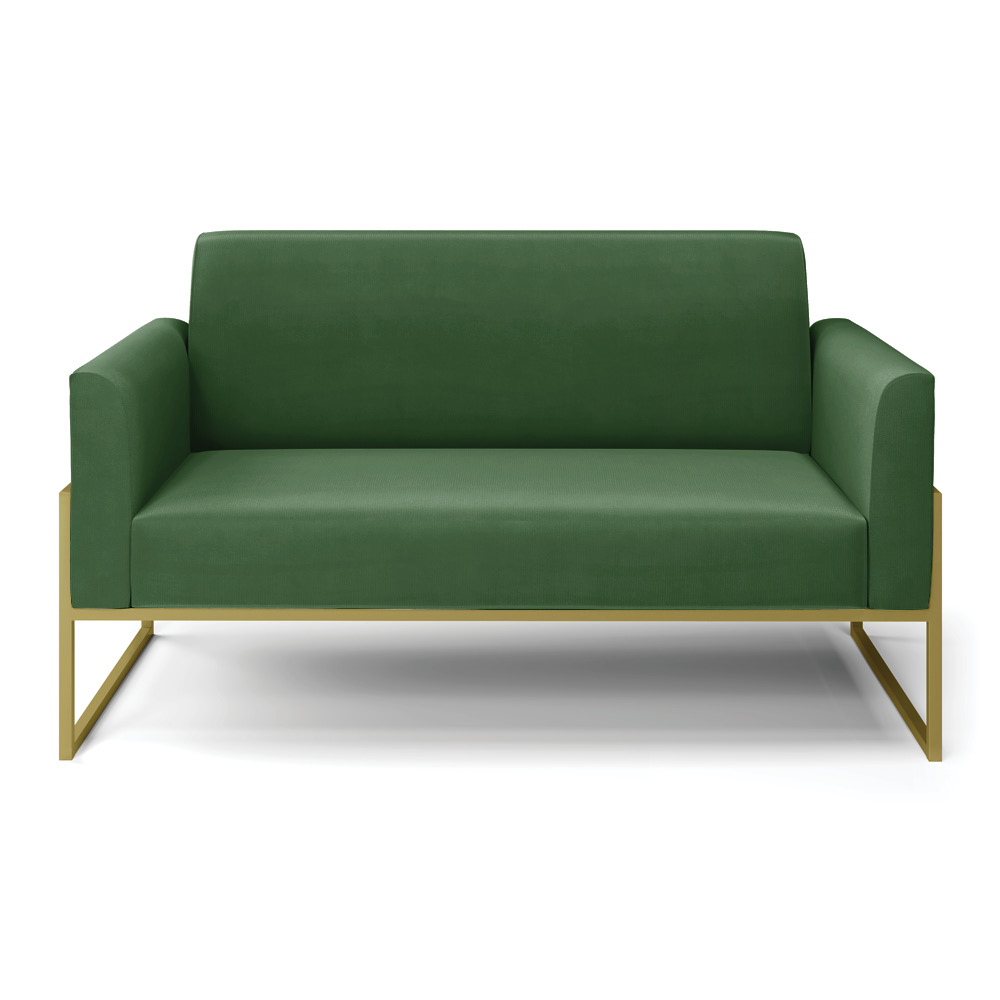 Sofá Namoradeira Base Industrial Alta Dourado Marisa Suede Verde D03 - D'Rossi