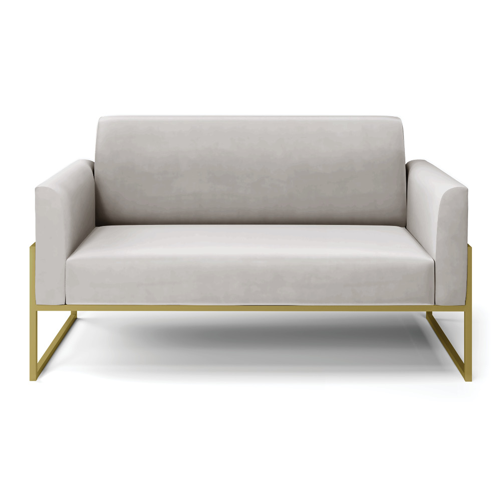 Sofá Namoradeira Base Industrial Alta Dourado Marisa Veludo Cinza D03 - D'Rossi