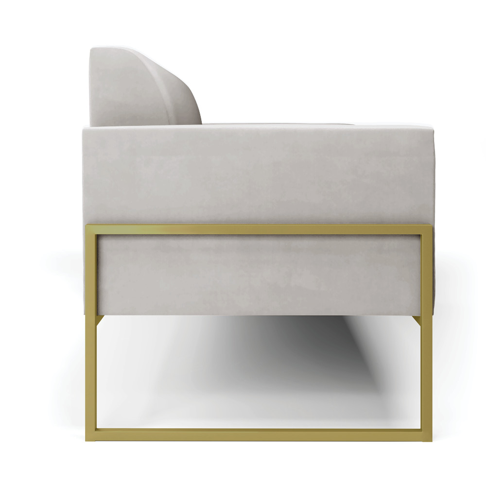 Sofá Namoradeira Base Industrial Alta Dourado Marisa Veludo Cinza D03 - D'Rossi