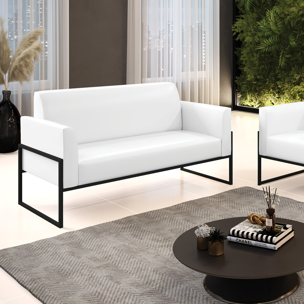 Sofá Namoradeira Base Industrial Alta Preto Marisa Corano Branco D03 - D'Rossi