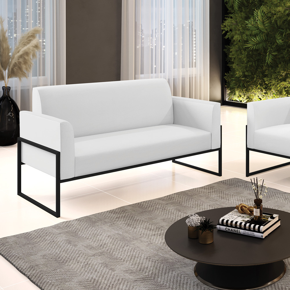 Sofá Namoradeira Base Industrial Alta Preto Marisa Corino Branco D03 - D'Rossi