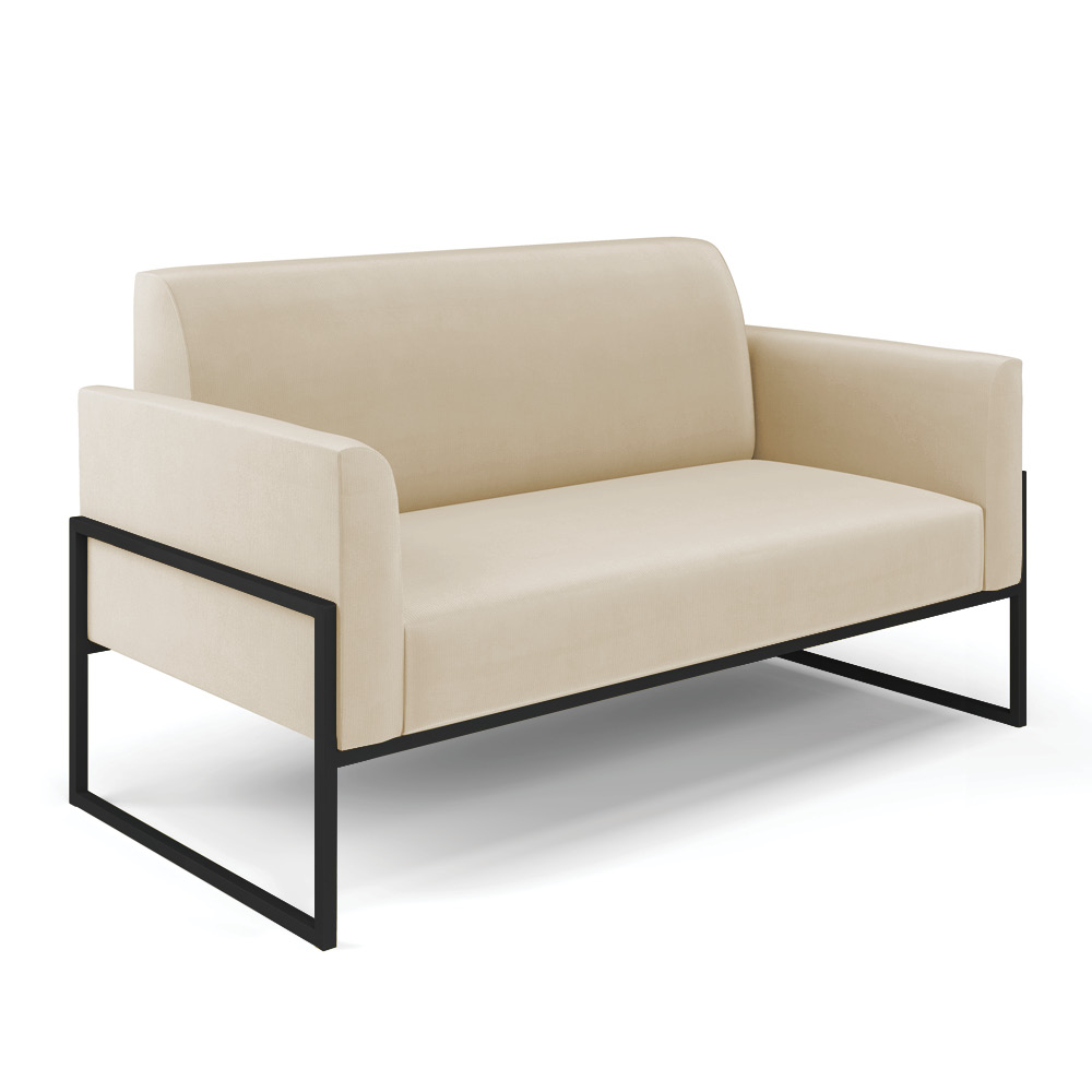 Sofá Namoradeira Base Industrial Alta Preto Marisa Suede Bege D03 - D'Rossi